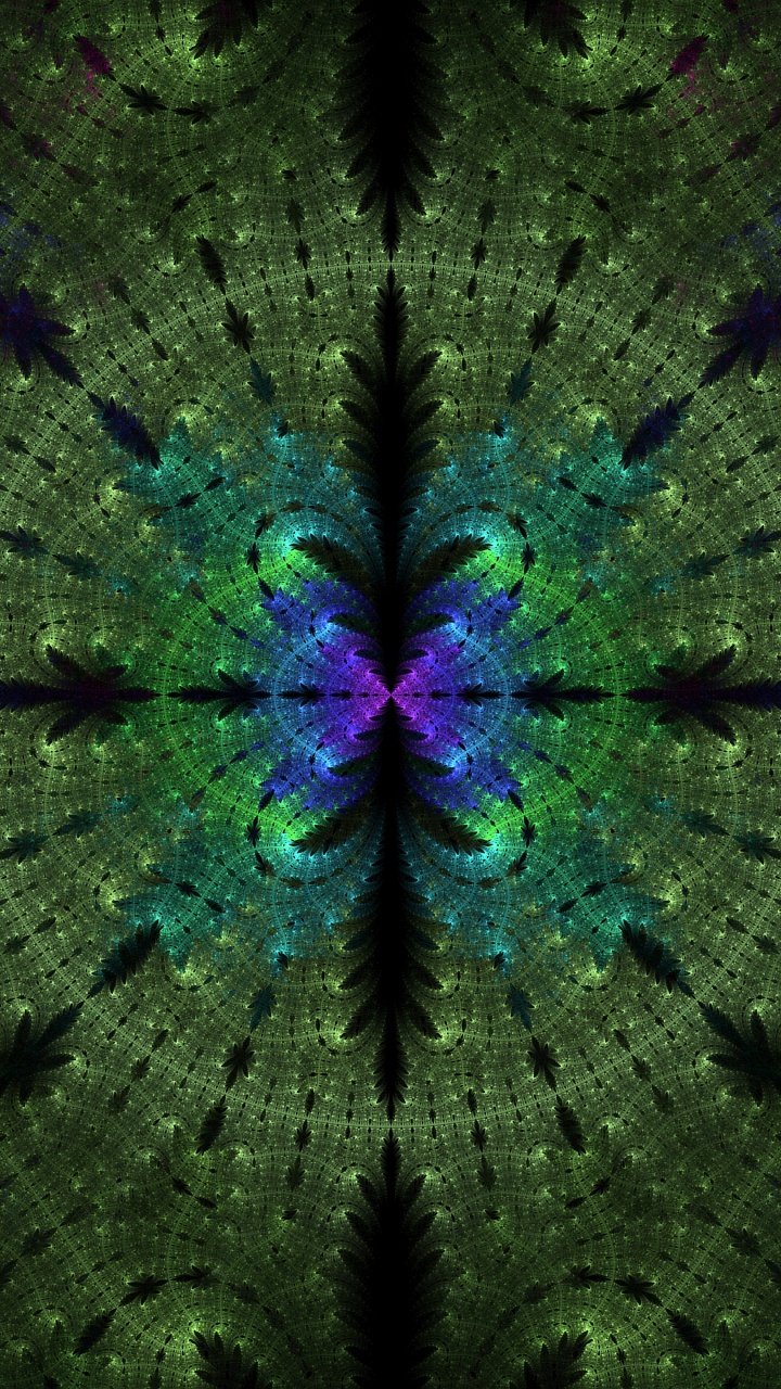Обои фрактал, симметрия, зеленый, пурпур, фрактальное искусство в разрешении 720x1280