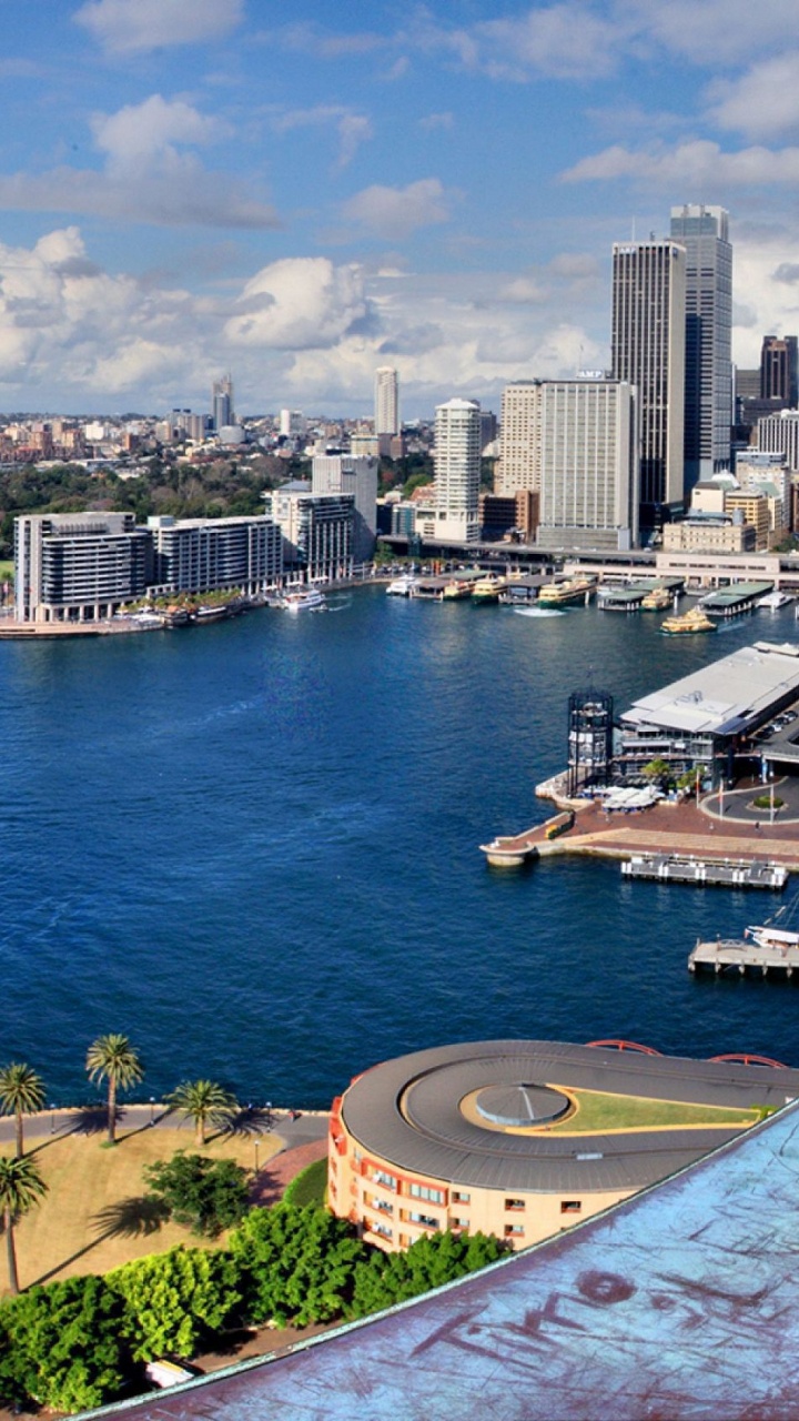 Обои сиднейский оперный театр, мост Харбор Бридж, оперный театр, город, море в разрешении 720x1280
