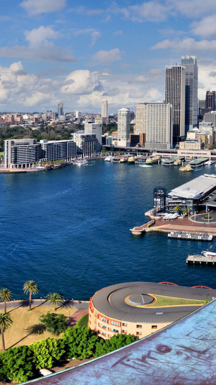 Обои сиднейский оперный театр, мост Харбор Бридж, оперный театр, город, море в разрешении 750x1334