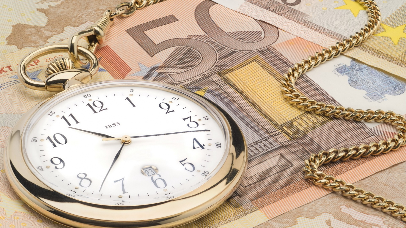 Обои карманные часы, деньги, монета, Евро, металл в разрешении 1366x768