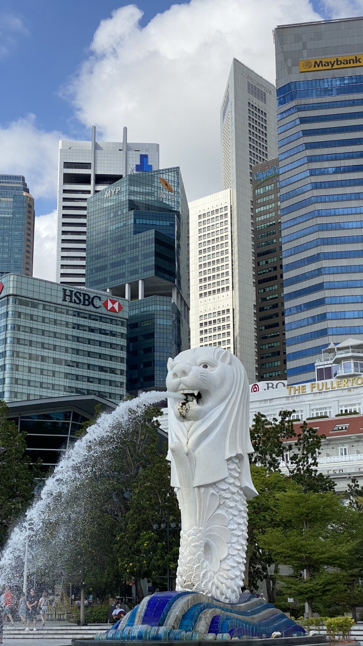 Обои Сингапур, башня, дневное время, фонтан, город в разрешении 720x1280