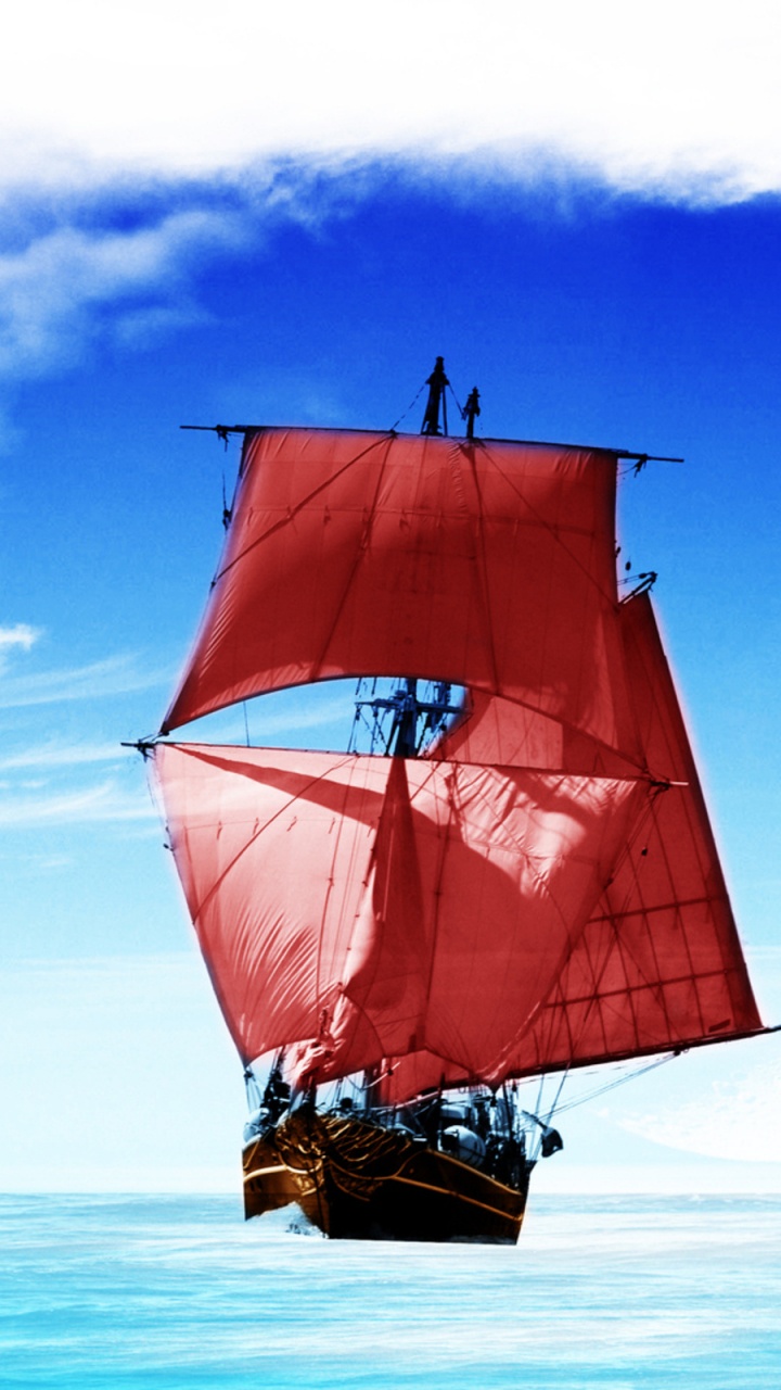 Обои корабль, парусник, лодка, судно, парусная шлюпка в разрешении 720x1280