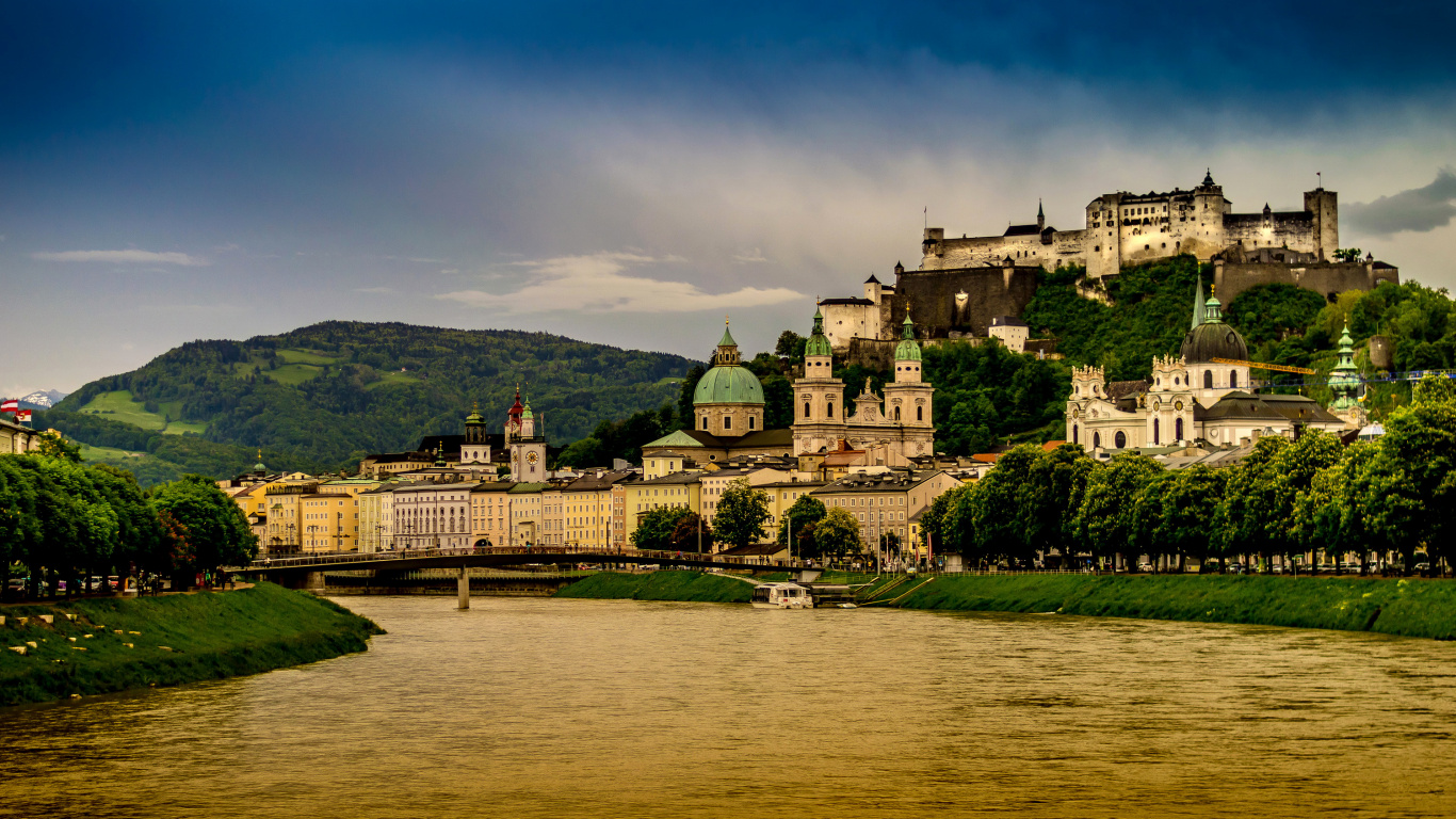 Обои Вена, природа, реки, ориентир, городок в разрешении 1366x768