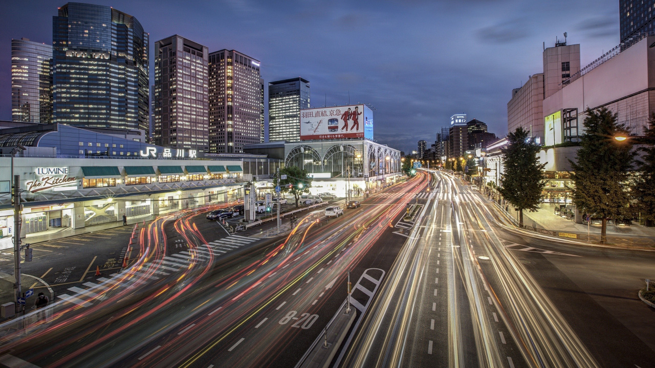 Обои Станция Синагава, городской район, городской пейзаж, город, транспорт в разрешении 1280x720
