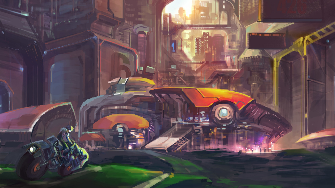 Обои вымышленный персонаж, живопись, произведение искусства, игра-боевик, авто в разрешении 1280x720