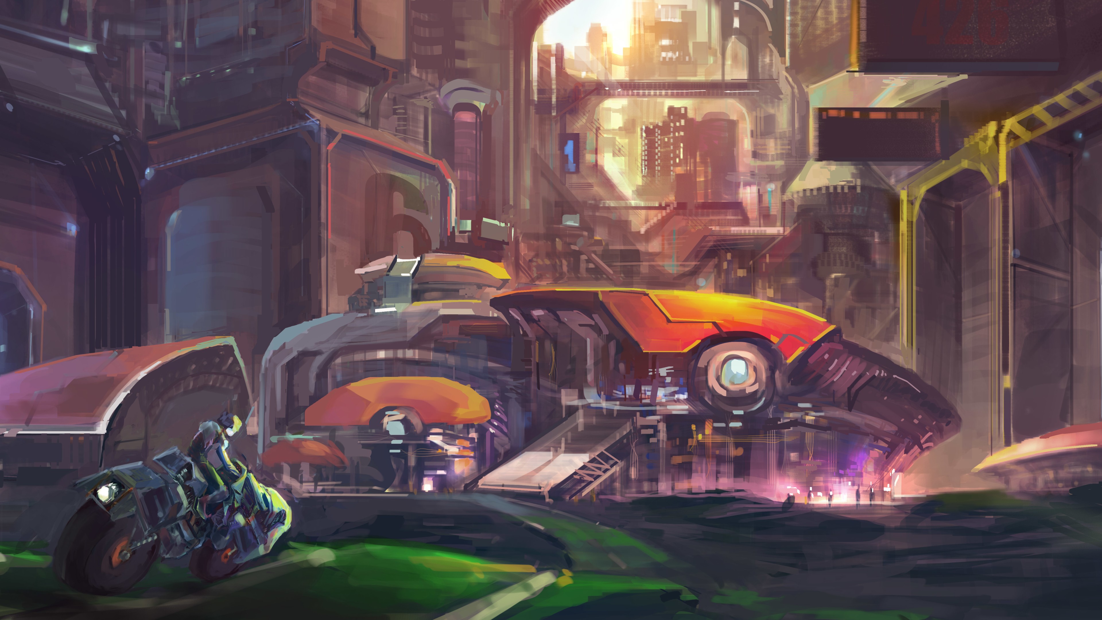 Обои вымышленный персонаж, живопись, произведение искусства, игра-боевик, авто в разрешении 3840x2160