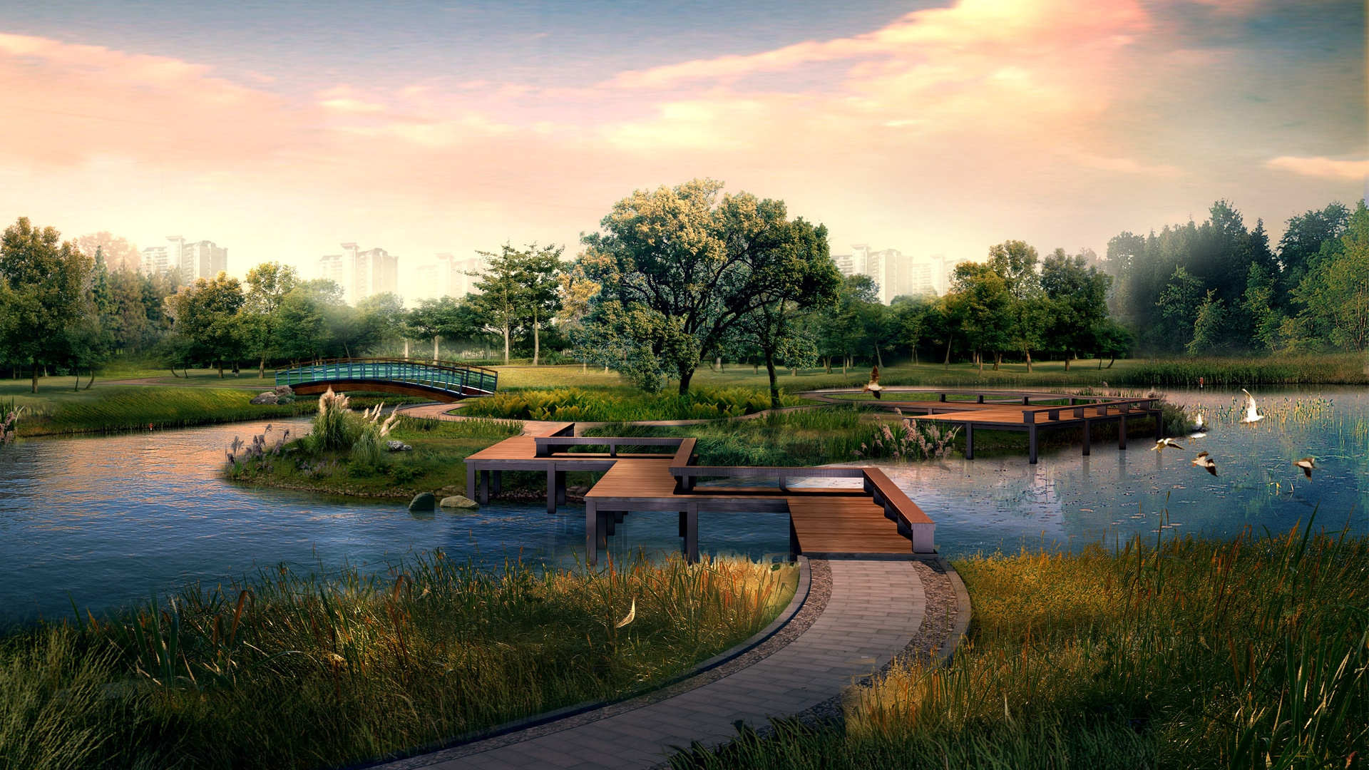 Обои природа, вода, реки, отражение, утро в разрешении 1920x1080