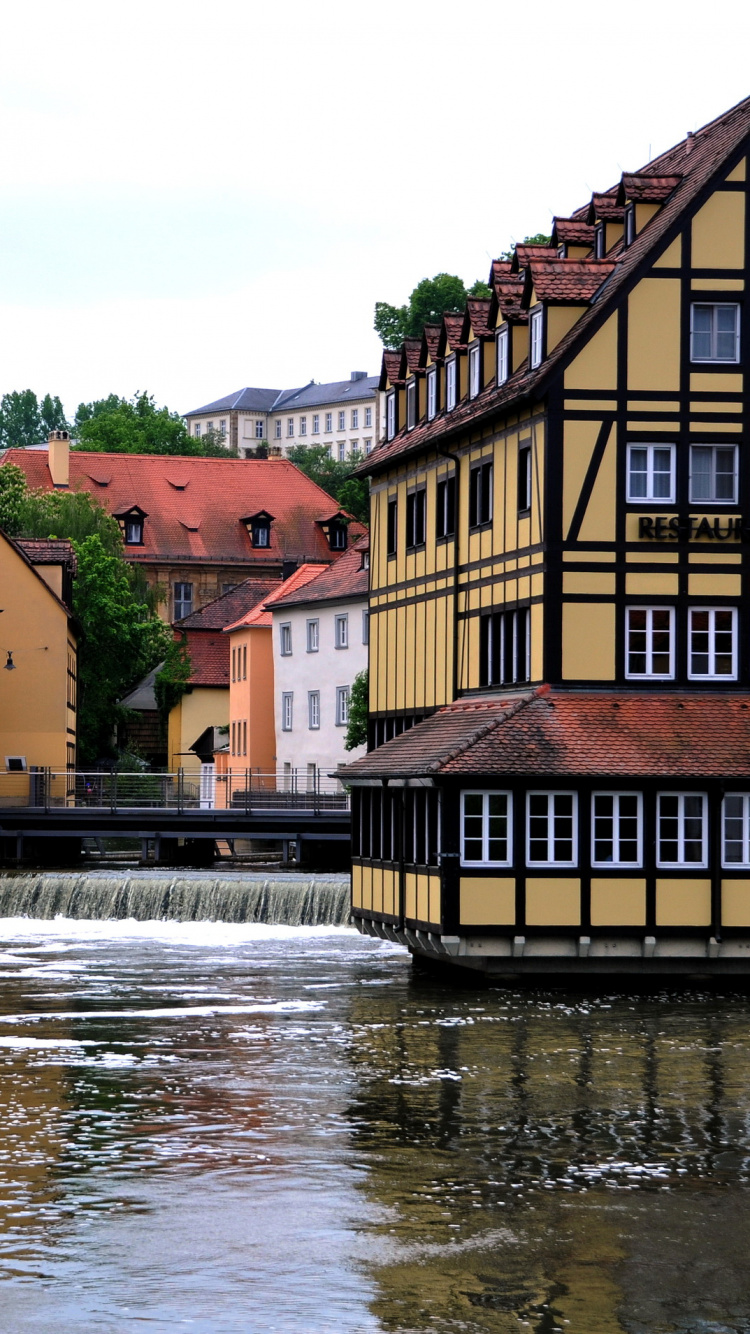 Обои Ротенбург-об-дер-Таубер, город, водный путь, вода, городок в разрешении 750x1334