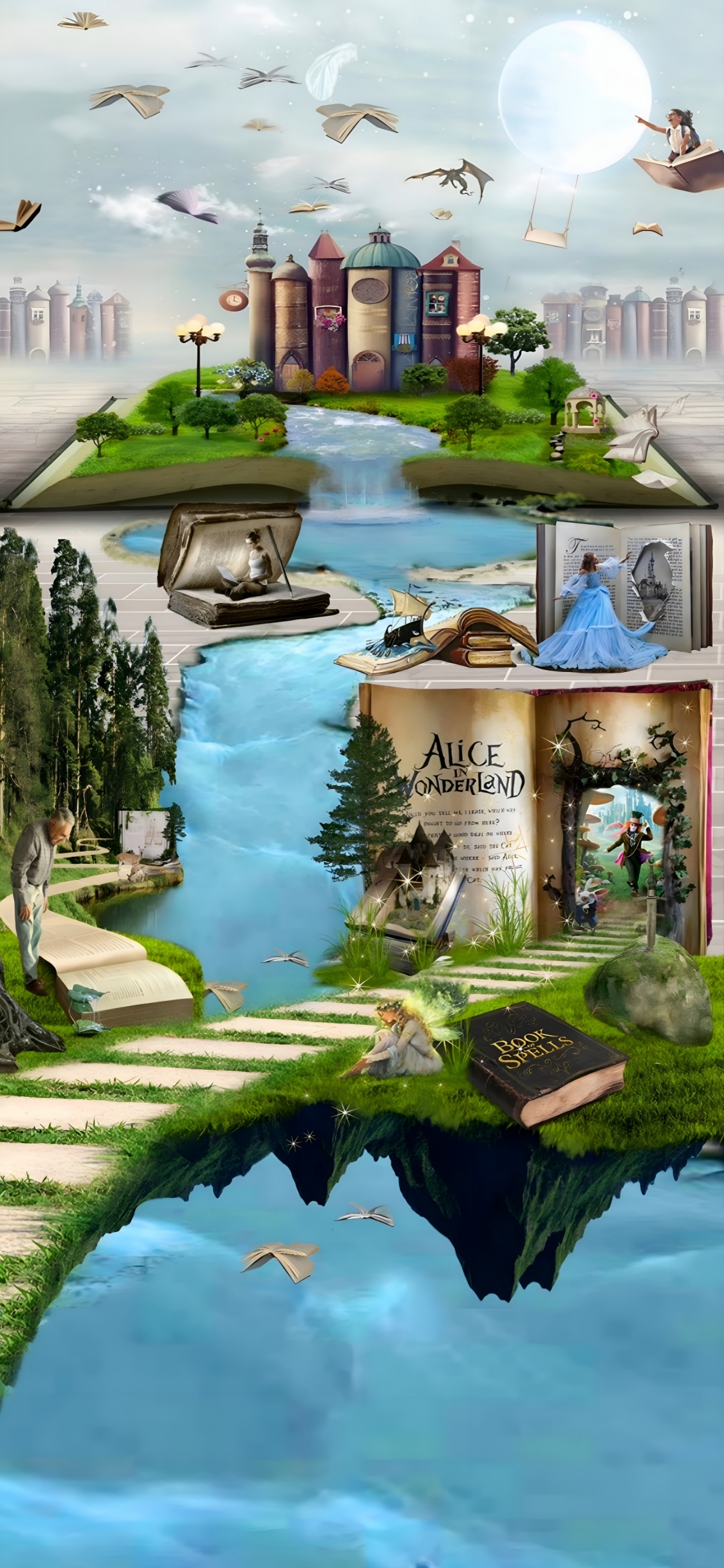 Обои книги, сказка, природа, вода, плавательный бассейн в разрешении 1125x2436