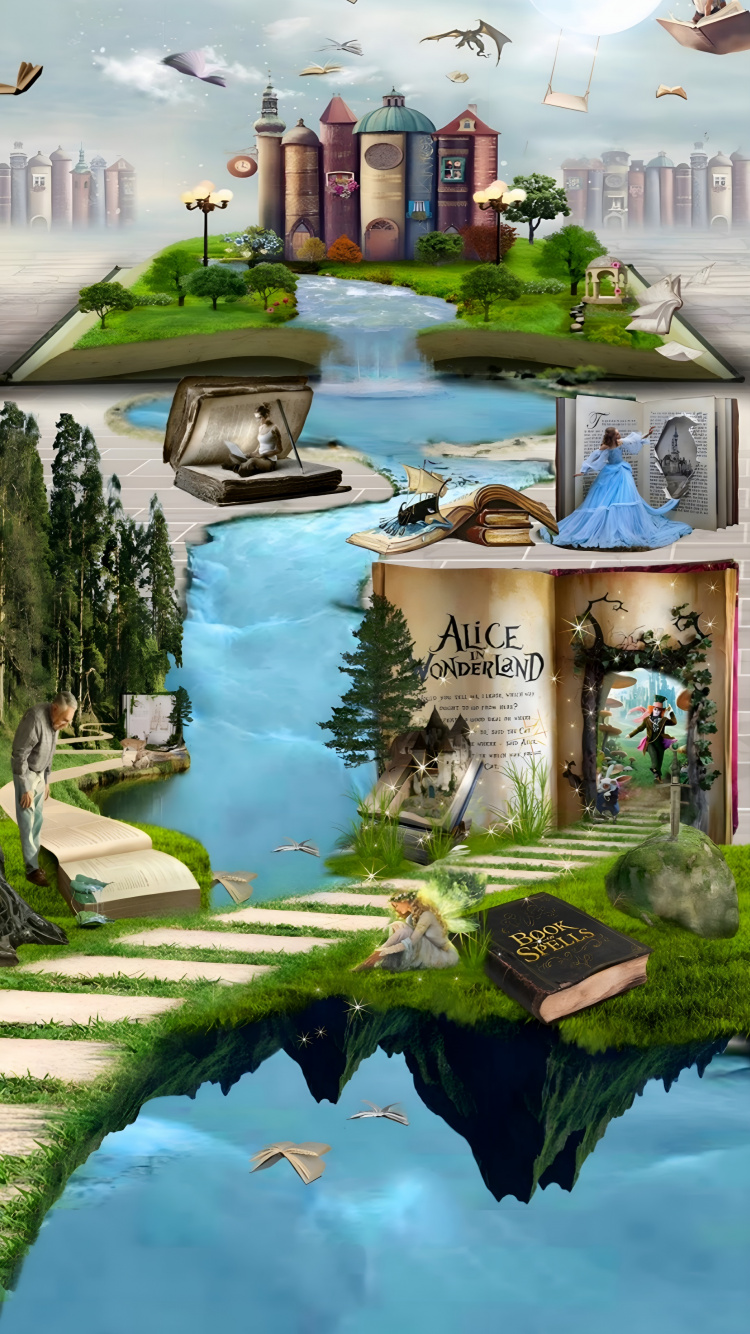 Обои книги, сказка, природа, вода, плавательный бассейн в разрешении 750x1334