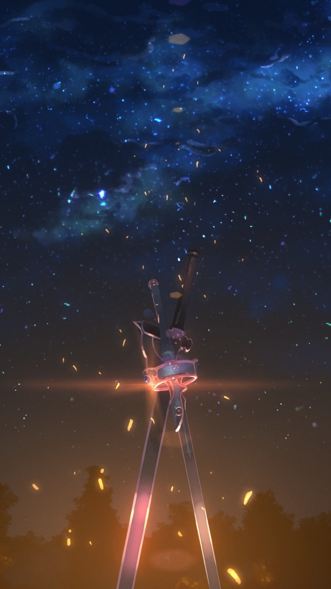 Обои Кирито, аниме, ночь, атмосфера, астрономический объект в разрешении 1080x1920