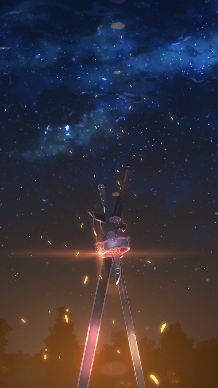 Обои Кирито, аниме, ночь, атмосфера, астрономический объект в разрешении 750x1334