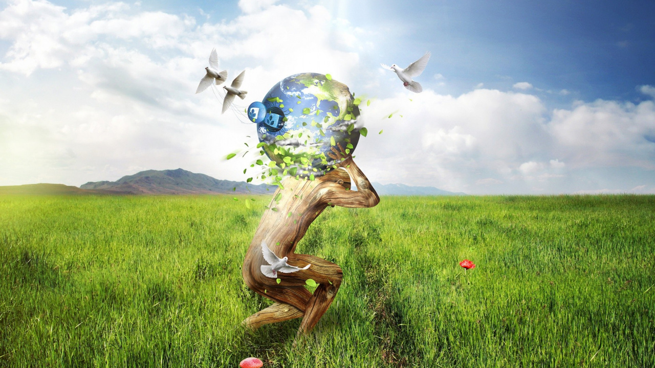 Обои сенокосное угодье, Люди в природе, природный ландшафт, окружающая среда, луг в разрешении 1280x720