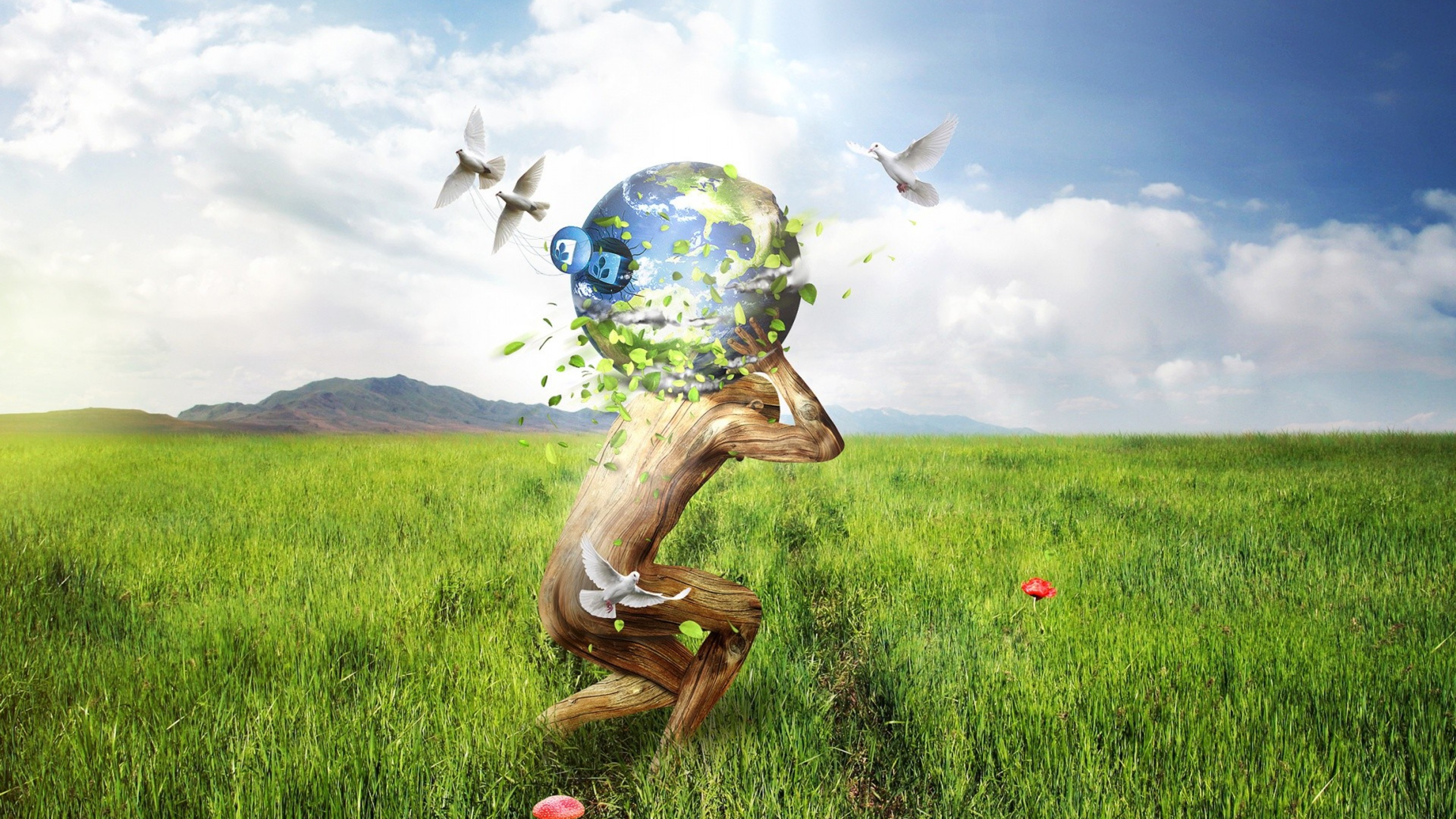 Обои сенокосное угодье, Люди в природе, природный ландшафт, окружающая среда, луг в разрешении 3840x2160