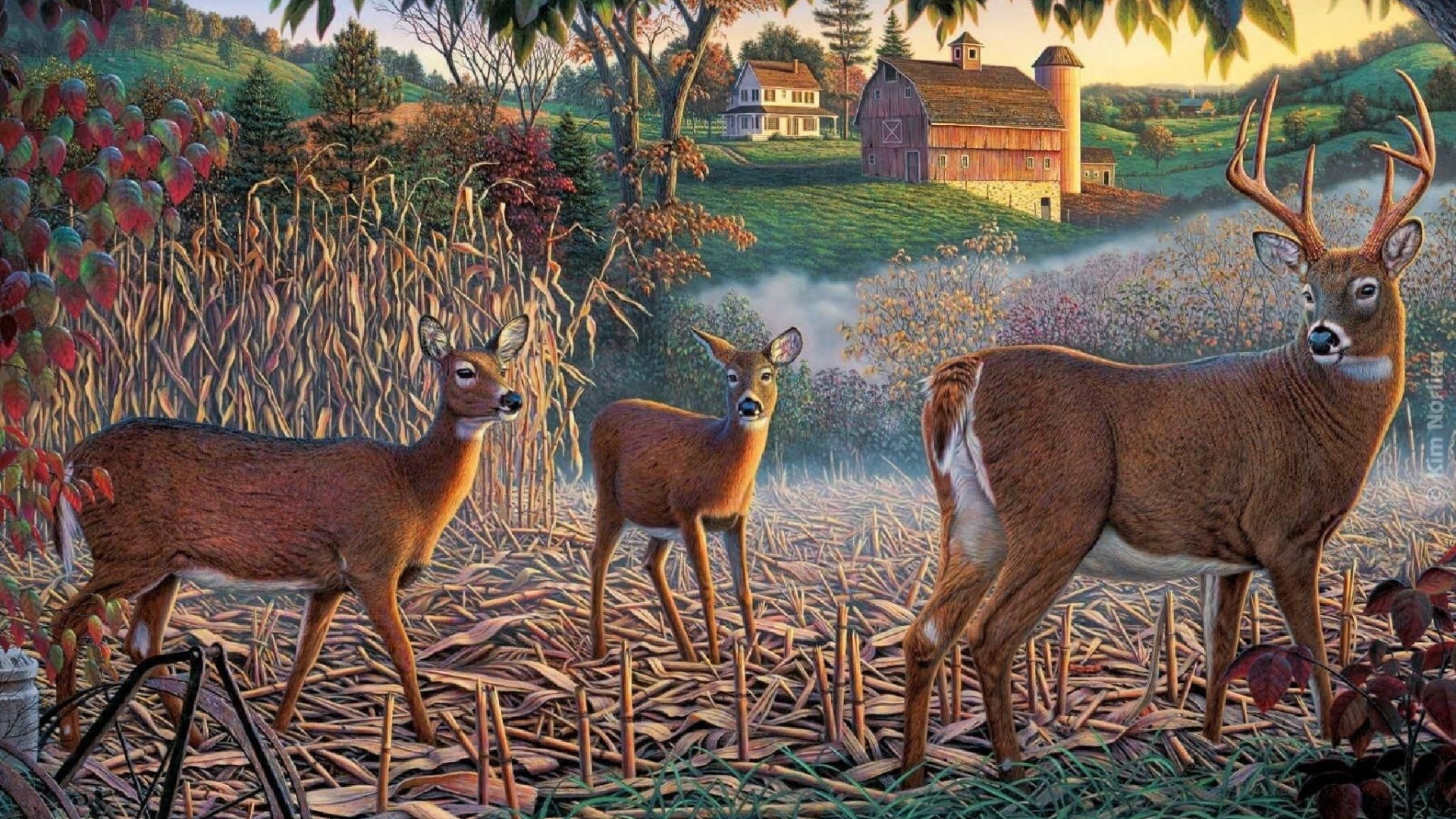 Обои олень, арт, живопись, живая природа, наземные животные в разрешении 1920x1080