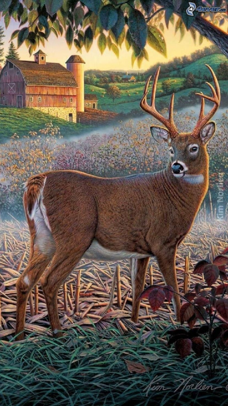 Обои олень, арт, живопись, живая природа, наземные животные в разрешении 750x1334