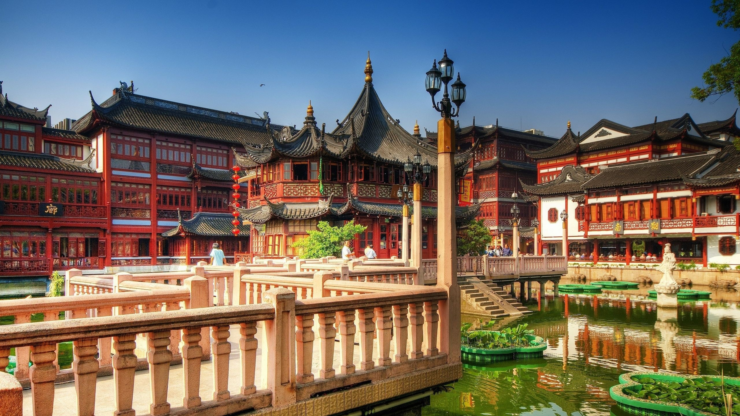 Обои yuyuan сад, Ю Сад, китайский сад, сад, отражение в разрешении 2560x1440