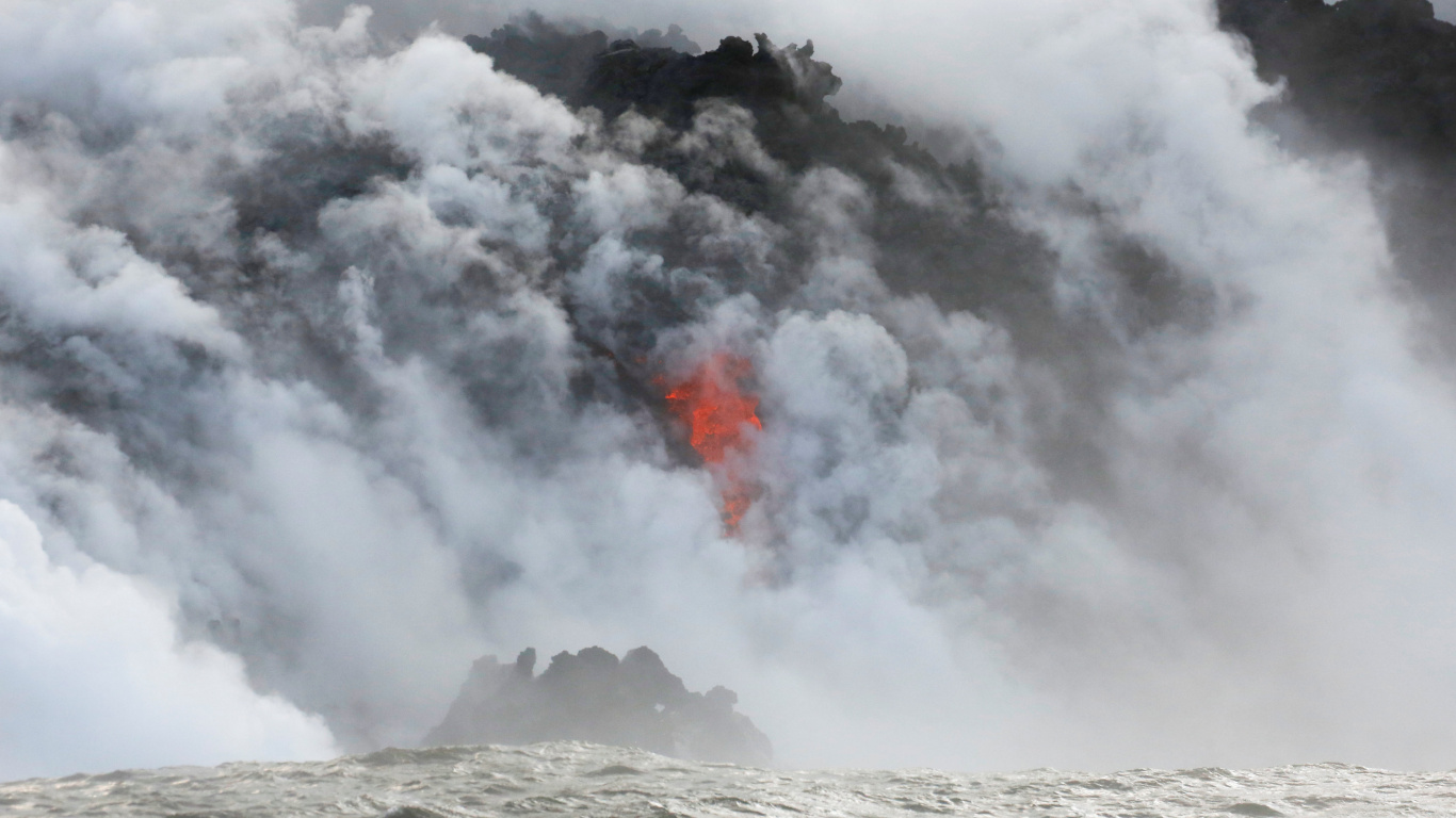 Обои вулкан, лава, ВОГ, Побездельничать, вулканического рельефа в разрешении 1366x768