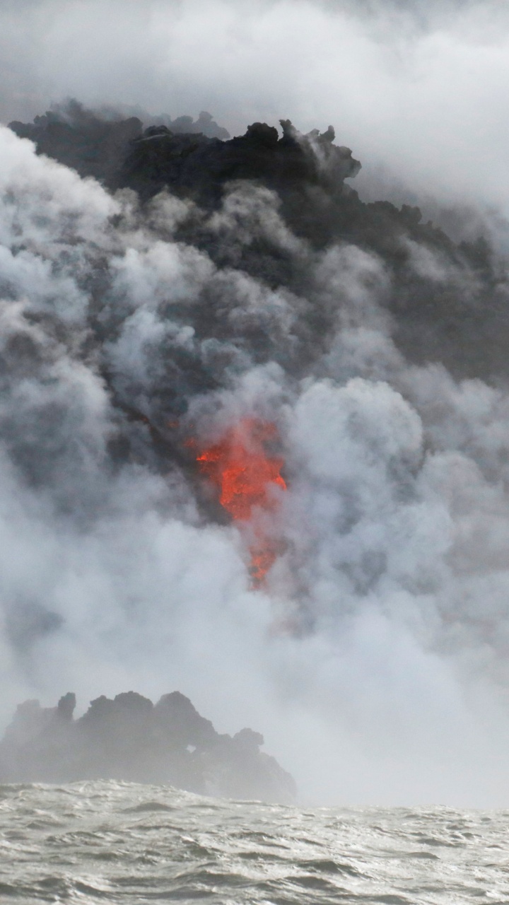 Обои вулкан, лава, ВОГ, Побездельничать, вулканического рельефа в разрешении 720x1280