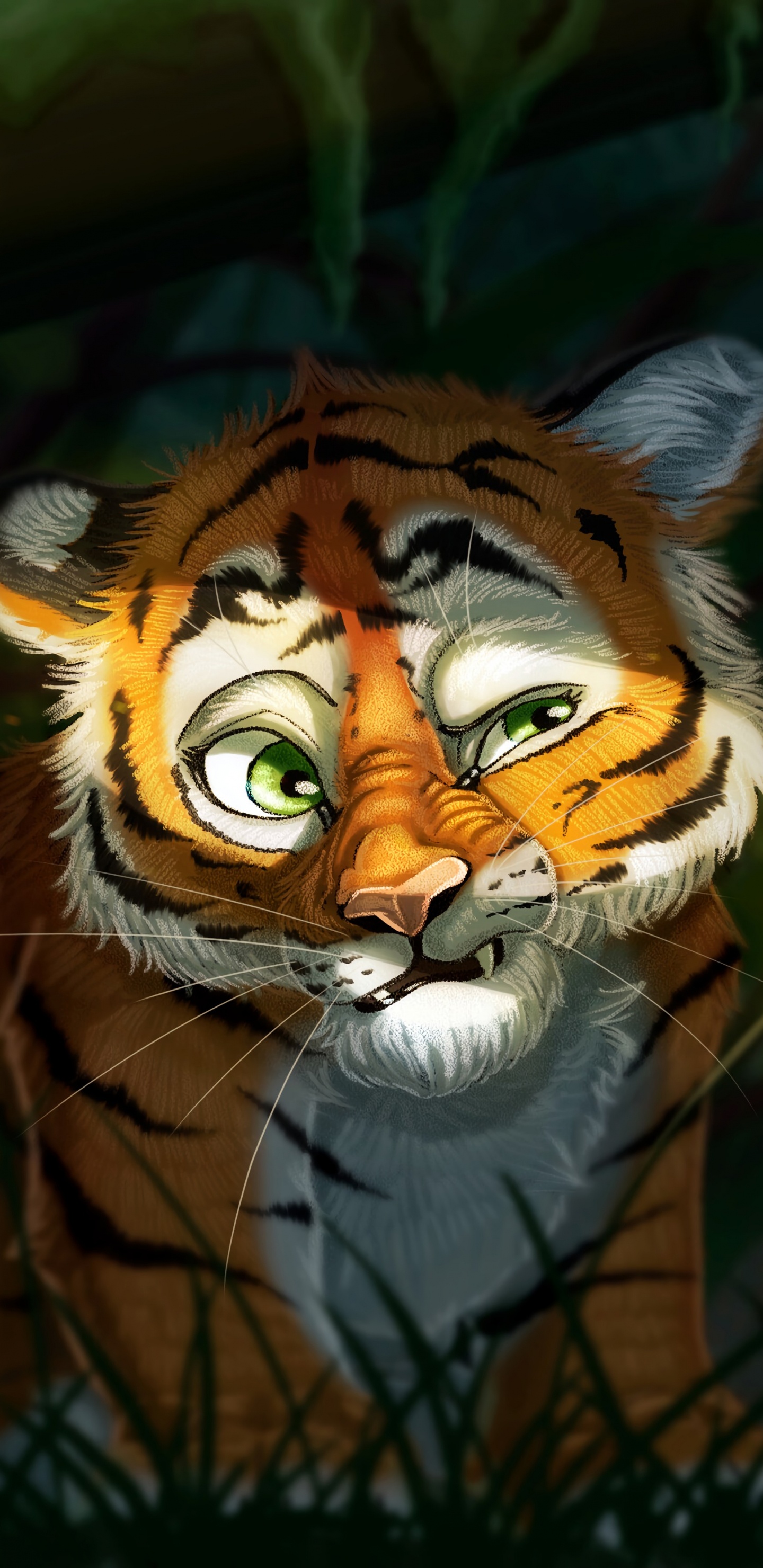 Обои тигр, арт, бенгальский тигр, живая природа, кошачьих в разрешении 1440x2960