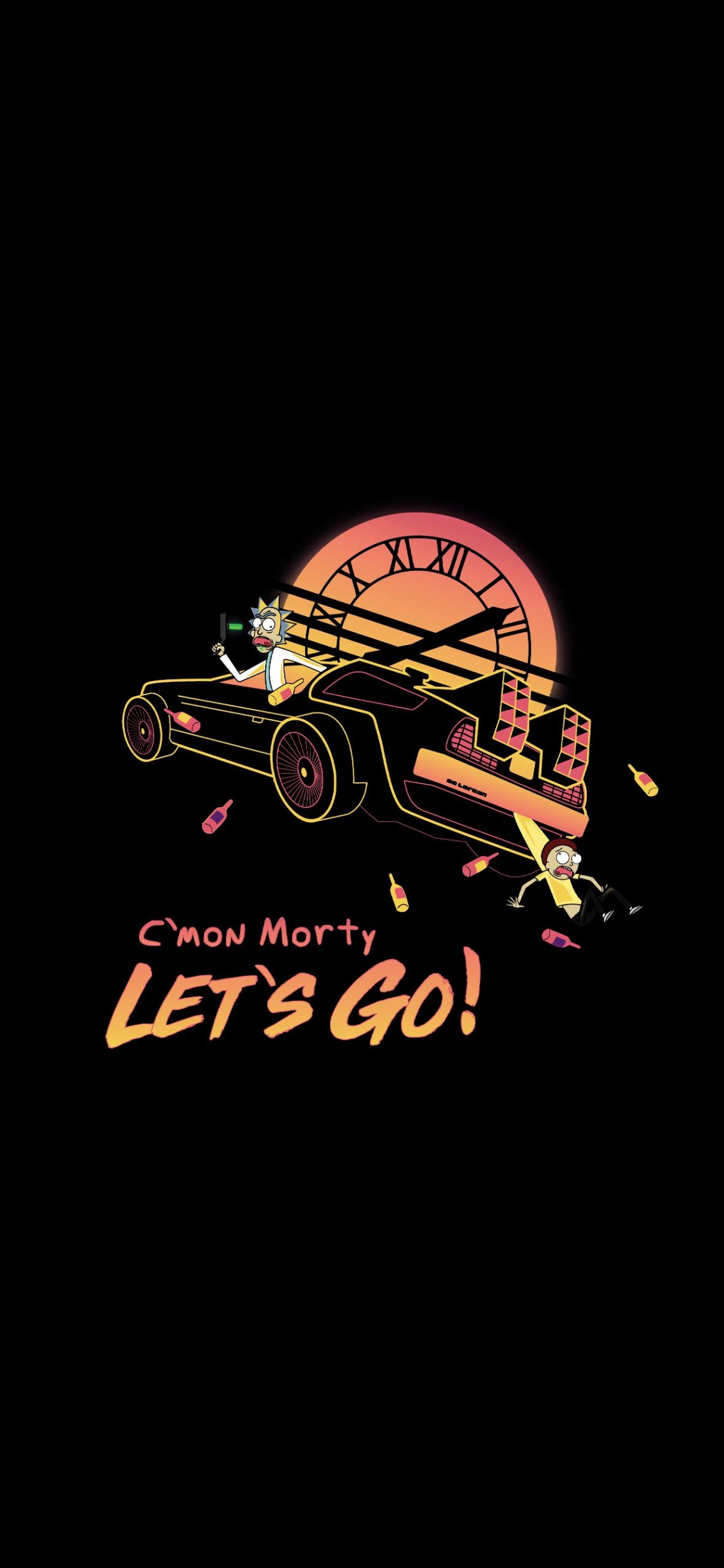 Обои амолед, Рик Санчез, Морти Смит, иллюстрация, Synthwave в разрешении 1125x2436