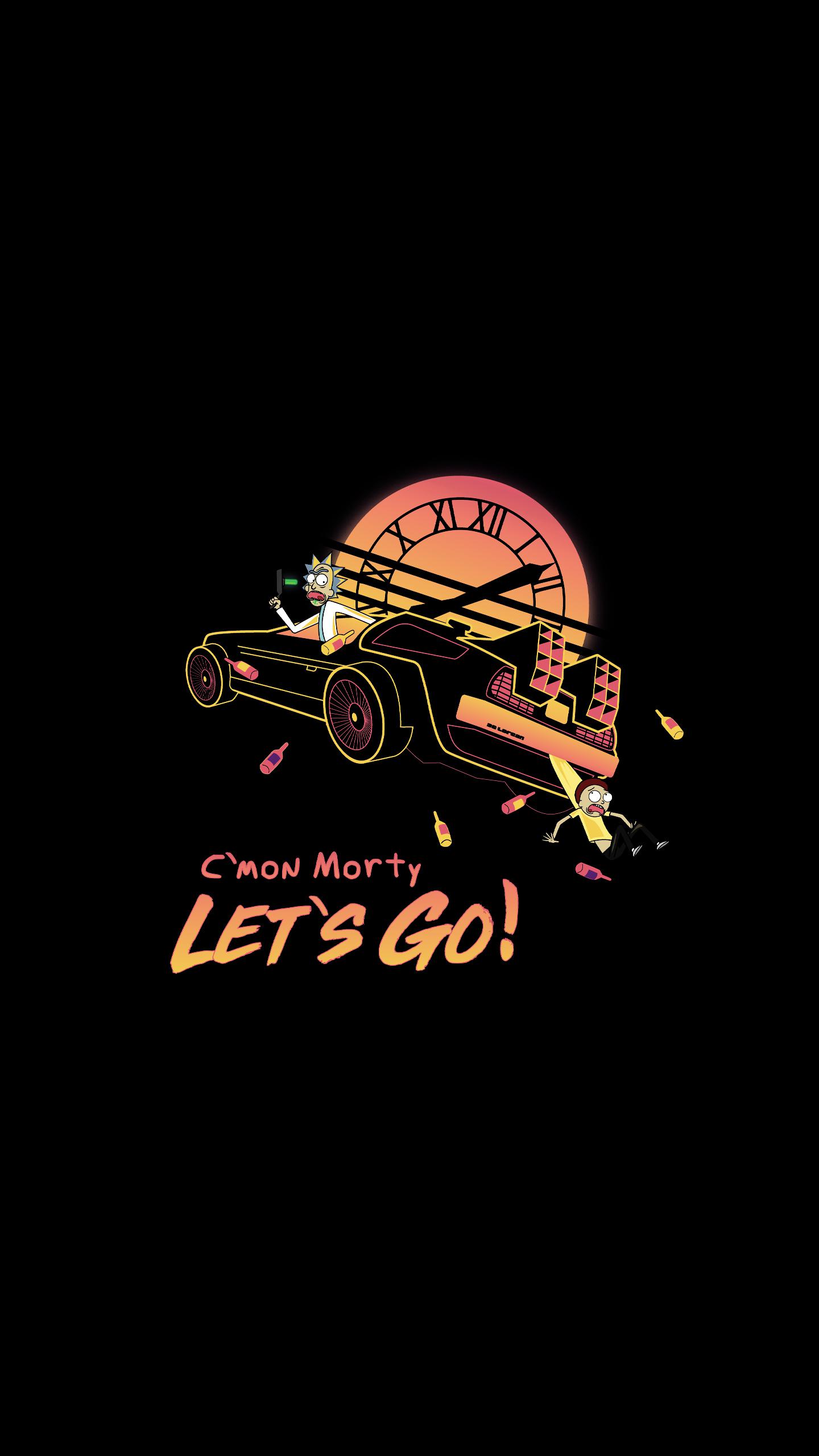 Обои амолед, Рик Санчез, Морти Смит, иллюстрация, Synthwave в разрешении 1440x2560