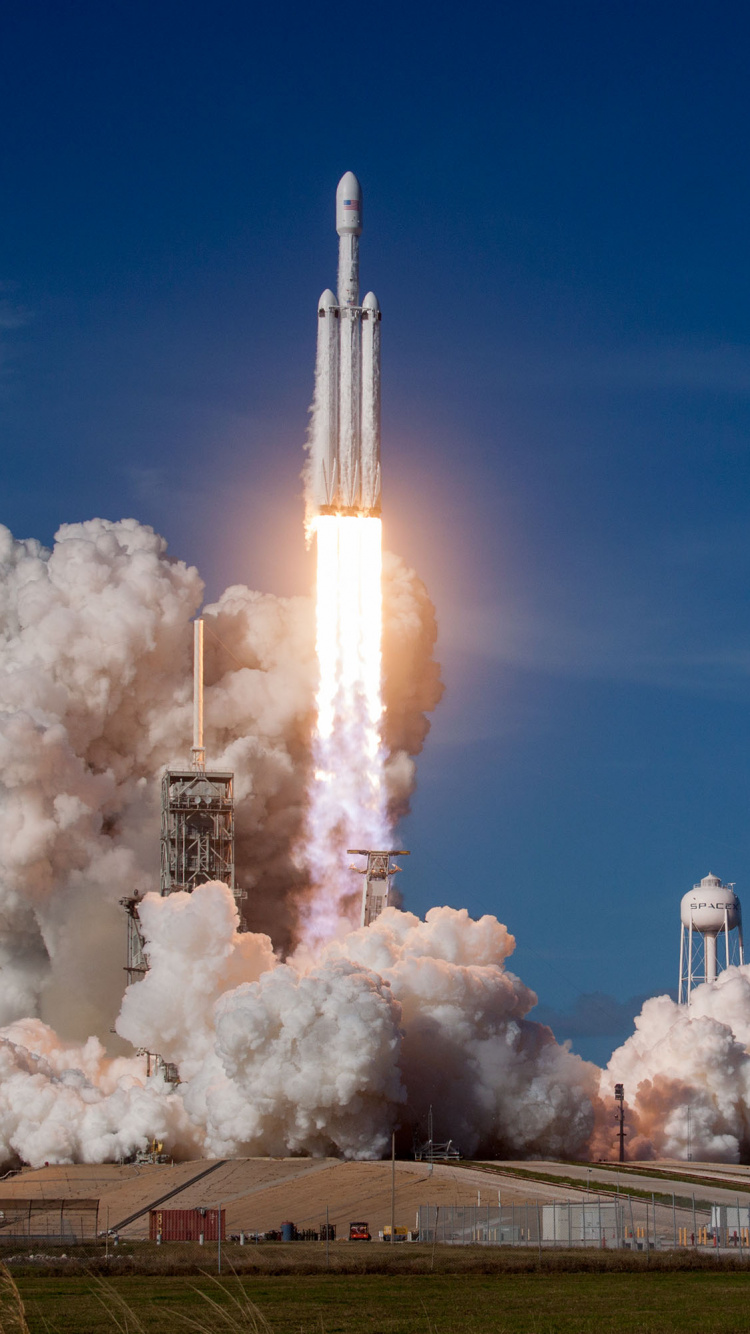 Обои Falcon Heavy, SpaceX, Falcon 9, ракета, запуск ракеты в разрешении 750x1334