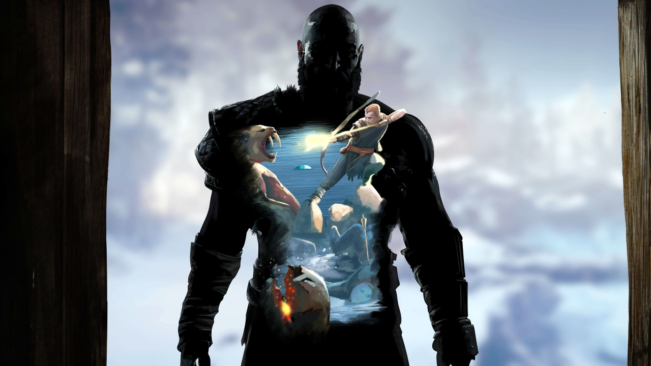 Обои god of war, вода, Цифровой композитинг, жест, отражение в разрешении 1280x720