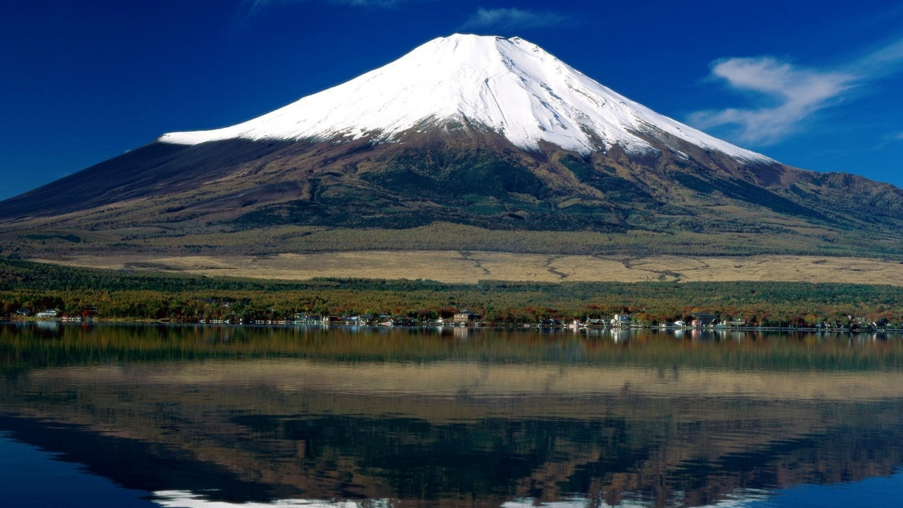 Обои гора Фудзи, отражение, стратовулкан, гора, нагорье в разрешении 1280x720