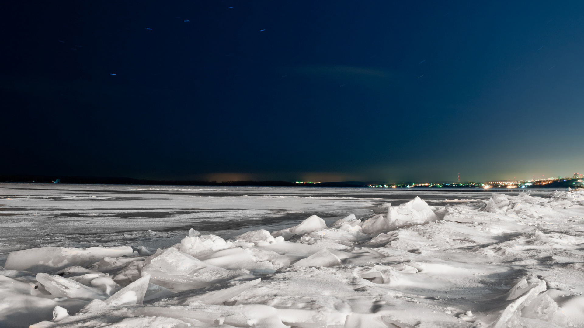 Обои Самара, река Волга, большая медведица, горизонт, замораживание в разрешении 1920x1080