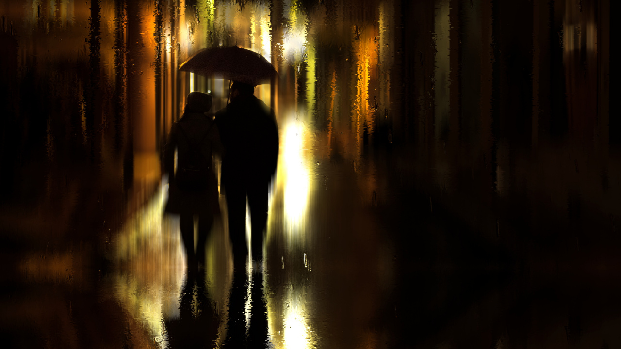 Обои дождь, отражение, темнота, ночь, свет в разрешении 1280x720