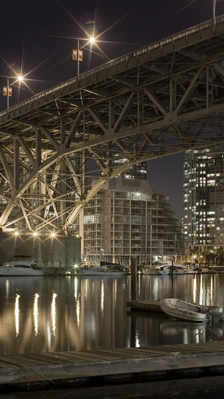 Обои мост Гранвиль, Улица Мост Гранвиль, Остров Гранвиль, мост, ночь в разрешении 750x1334