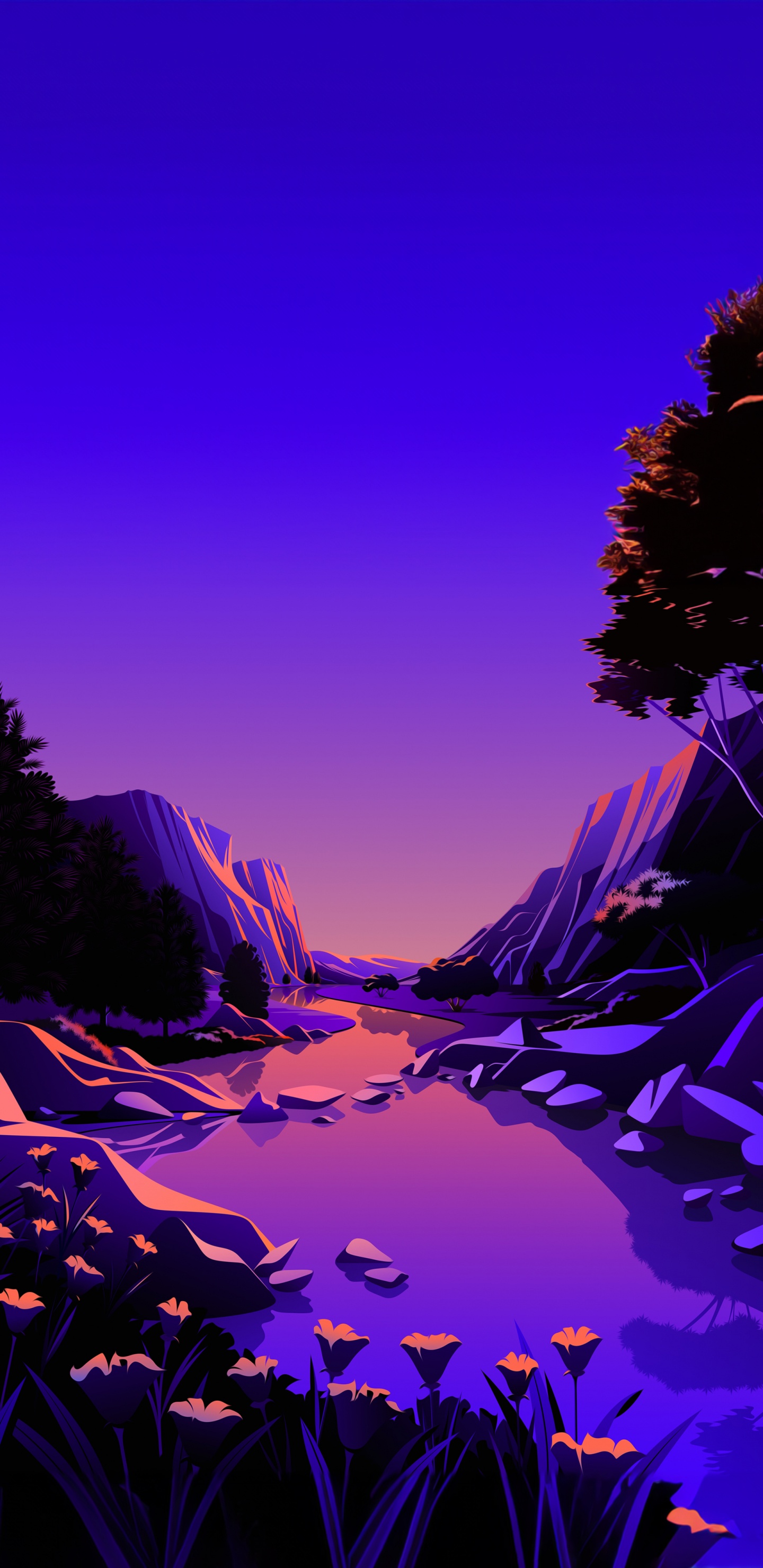 Обои Яблочный пейзаж, Эпл, иллюстрация, природный ландшафт, пурпур в разрешении 1440x2960