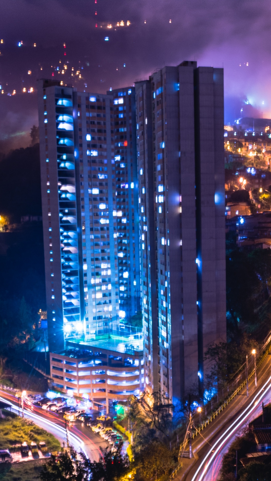 Обои ночь, городской пейзаж, город, метрополия, городской район в разрешении 1080x1920