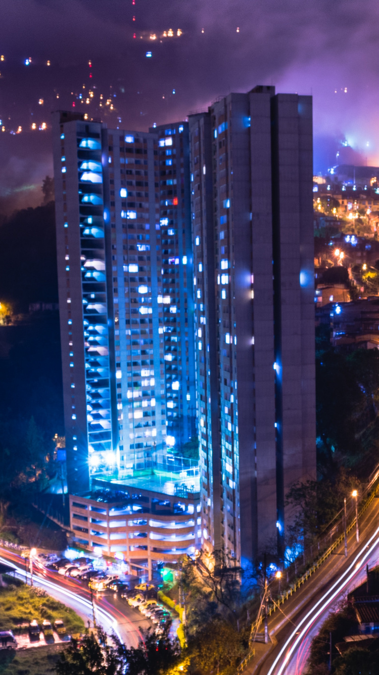 Обои ночь, городской пейзаж, город, метрополия, городской район в разрешении 750x1334