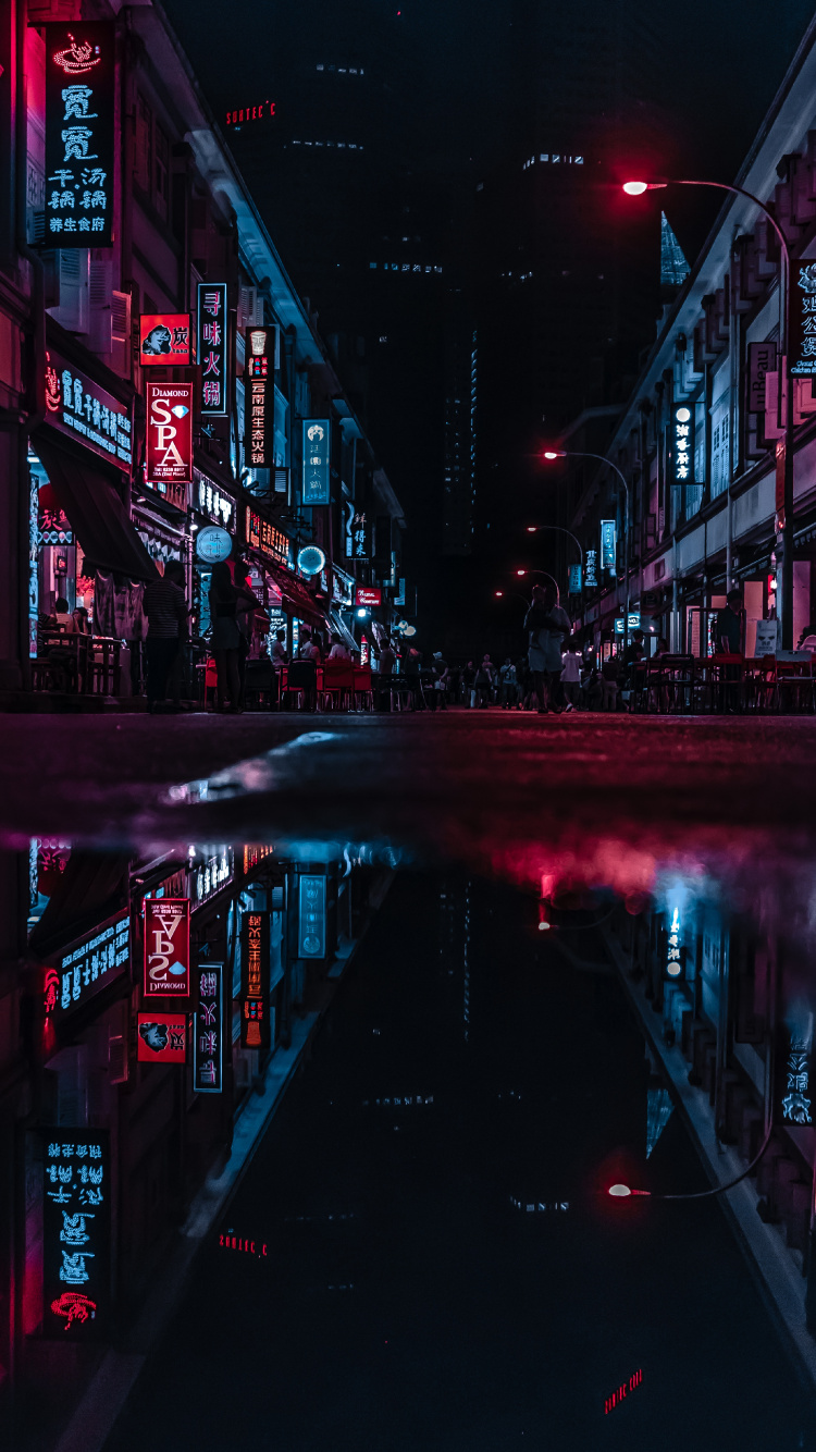 Обои красный цвет, свет, ночь, темнота, пурпур в разрешении 750x1334