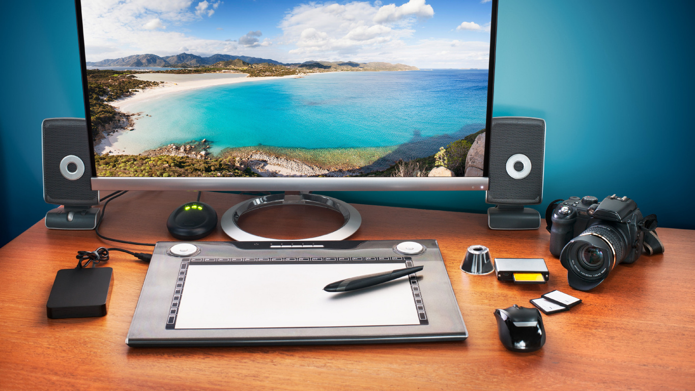 Обои графика, электроника, технологии, электронное устройство, телевидение в разрешении 1366x768