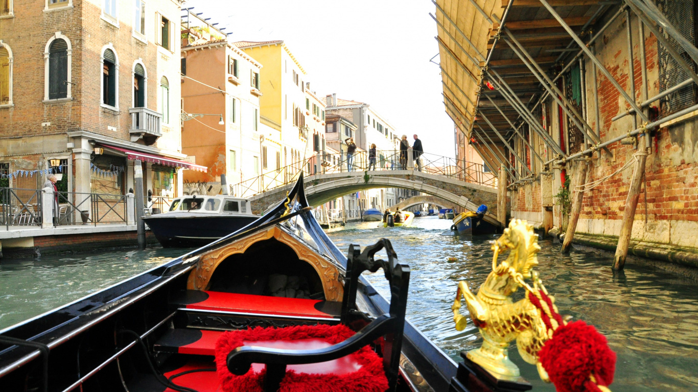 Обои гондола, Венеция, канал, рисование, город в разрешении 1366x768