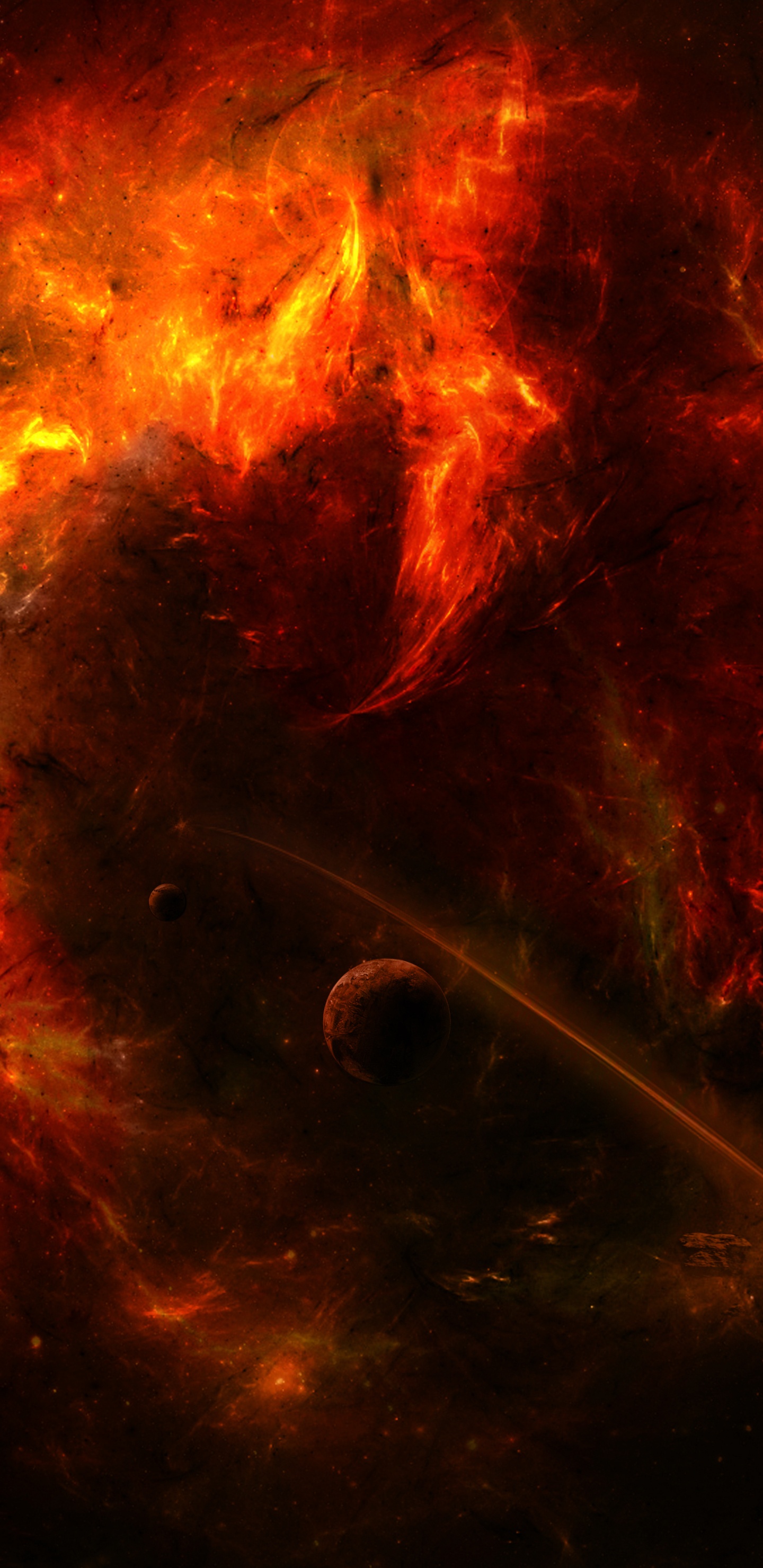 Обои атмосфера, космическое пространство, пламя, Вселенная, астрономический объект в разрешении 1440x2960
