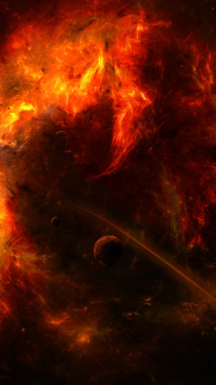 Обои атмосфера, космическое пространство, пламя, Вселенная, астрономический объект в разрешении 720x1280