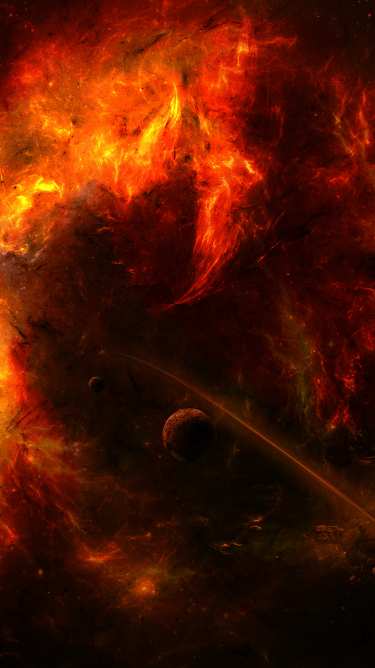 Обои атмосфера, космическое пространство, пламя, Вселенная, астрономический объект в разрешении 750x1334