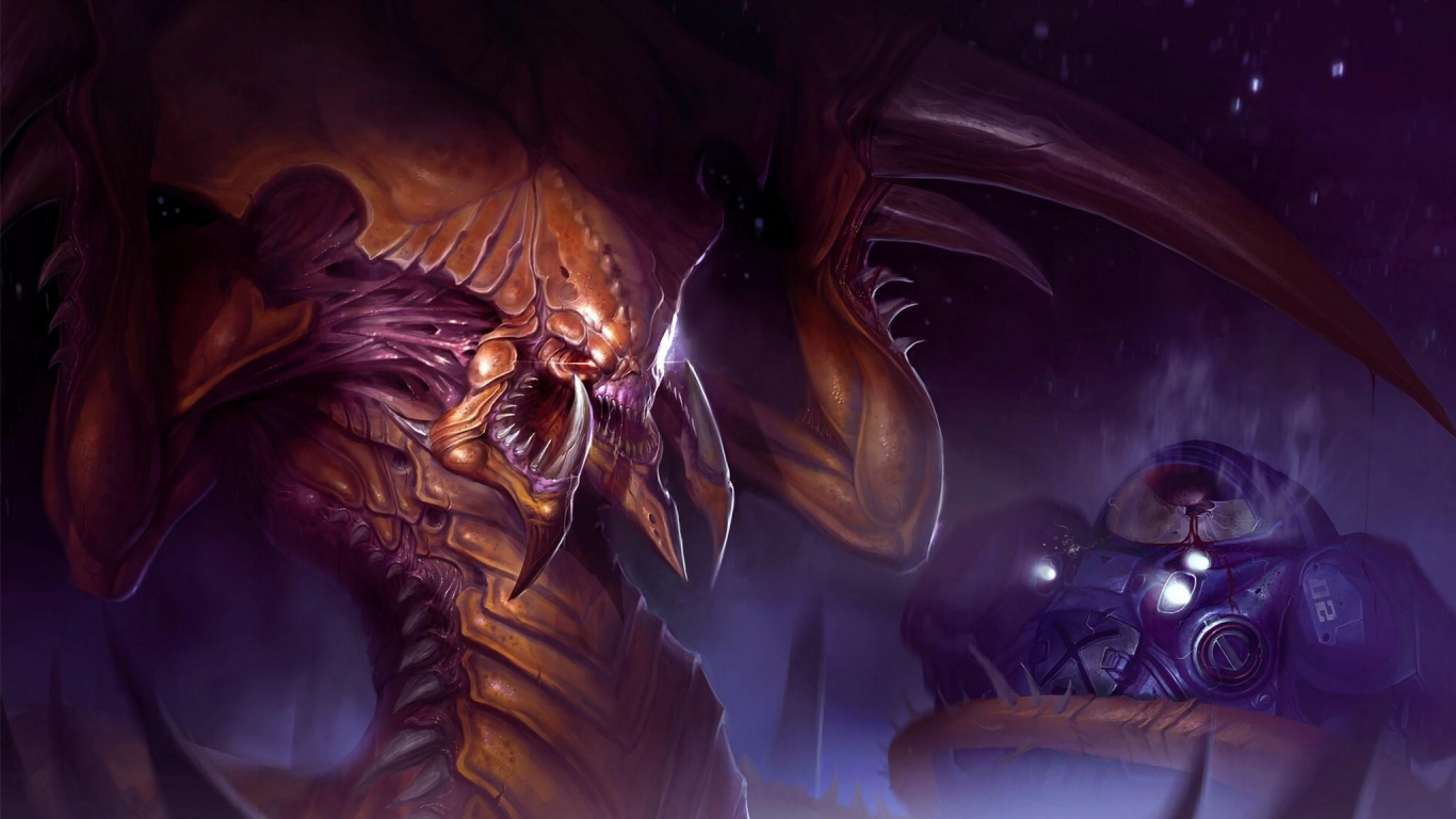 Обои зерг, демон, темнота, дракон, иллюстрация в разрешении 1366x768