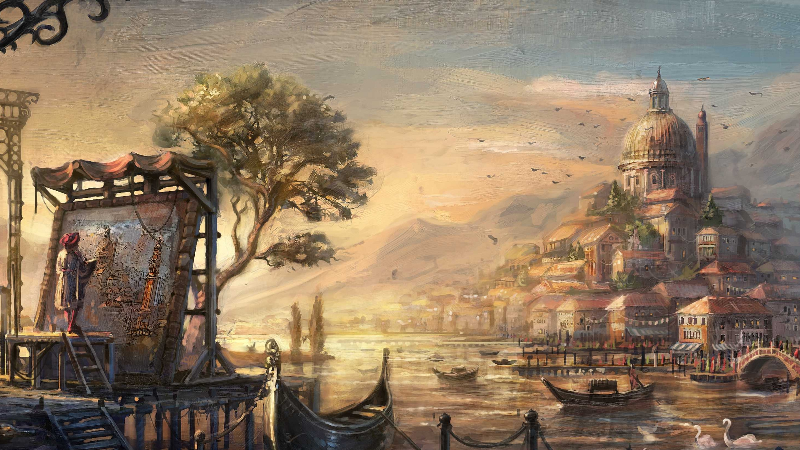 Обои живопись, масляная живопись, арт, пейзаж, акварельные краски в разрешении 2560x1440