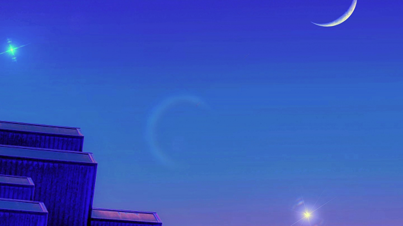 Обои город, Ретровейв, событие, астрономический объект, полумесяц в разрешении 1366x768