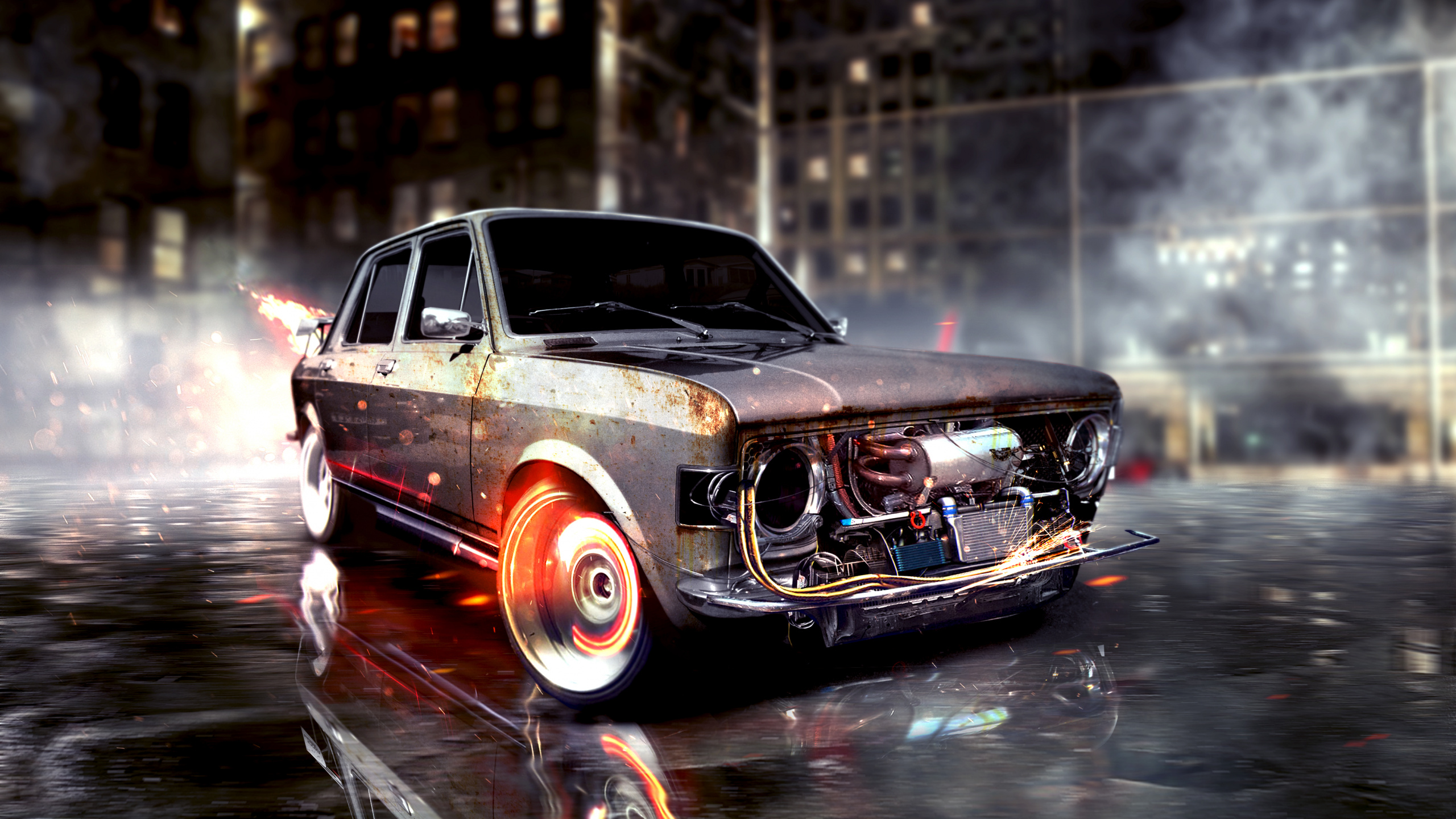 Обои авто, дрифтинг, классический автомобиль, седан, кузов купе в разрешении 2560x1440