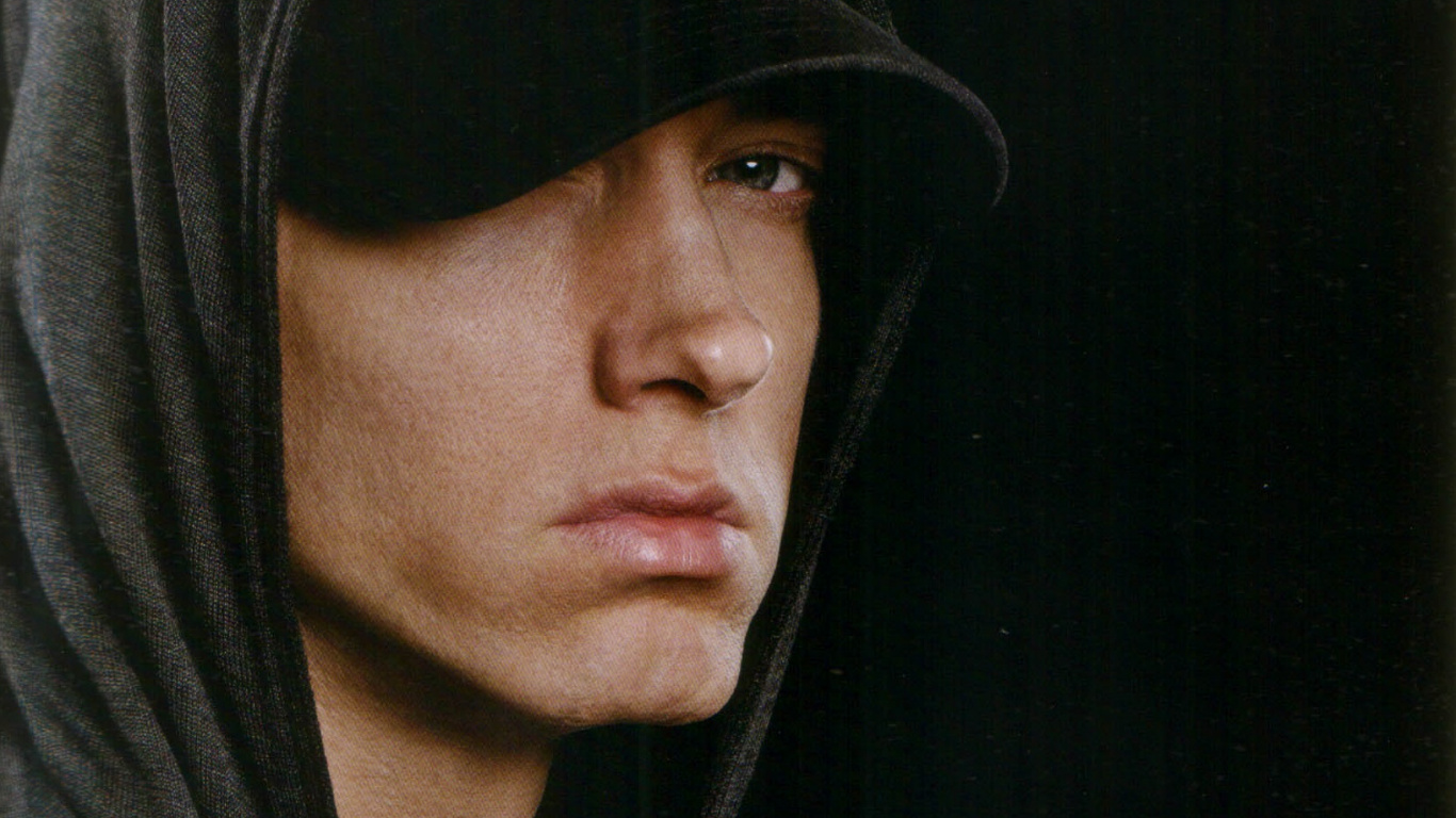 Обои eminem, реппер, подбородок, щека, портрет в разрешении 1366x768