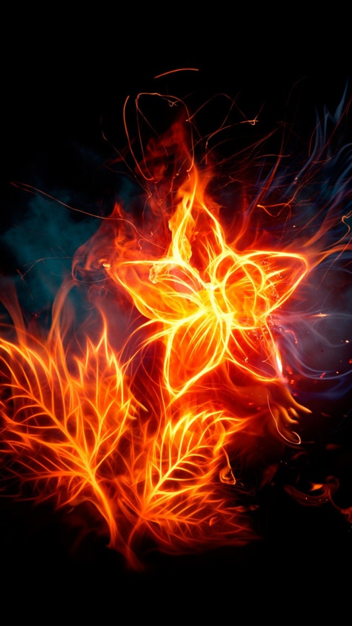 Обои огонь, пламя, тепло, темнота, графика в разрешении 720x1280