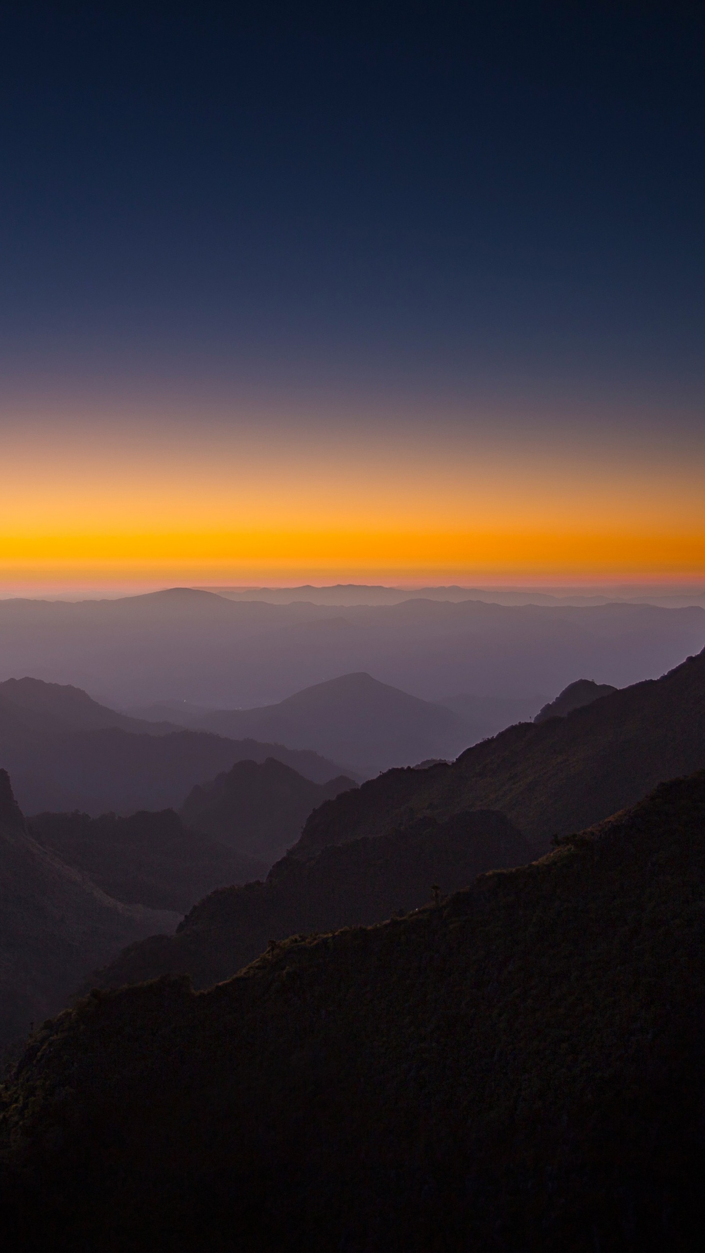 Обои закат, горный хребет, гора, горизонт, восход солнца в разрешении 1440x2560