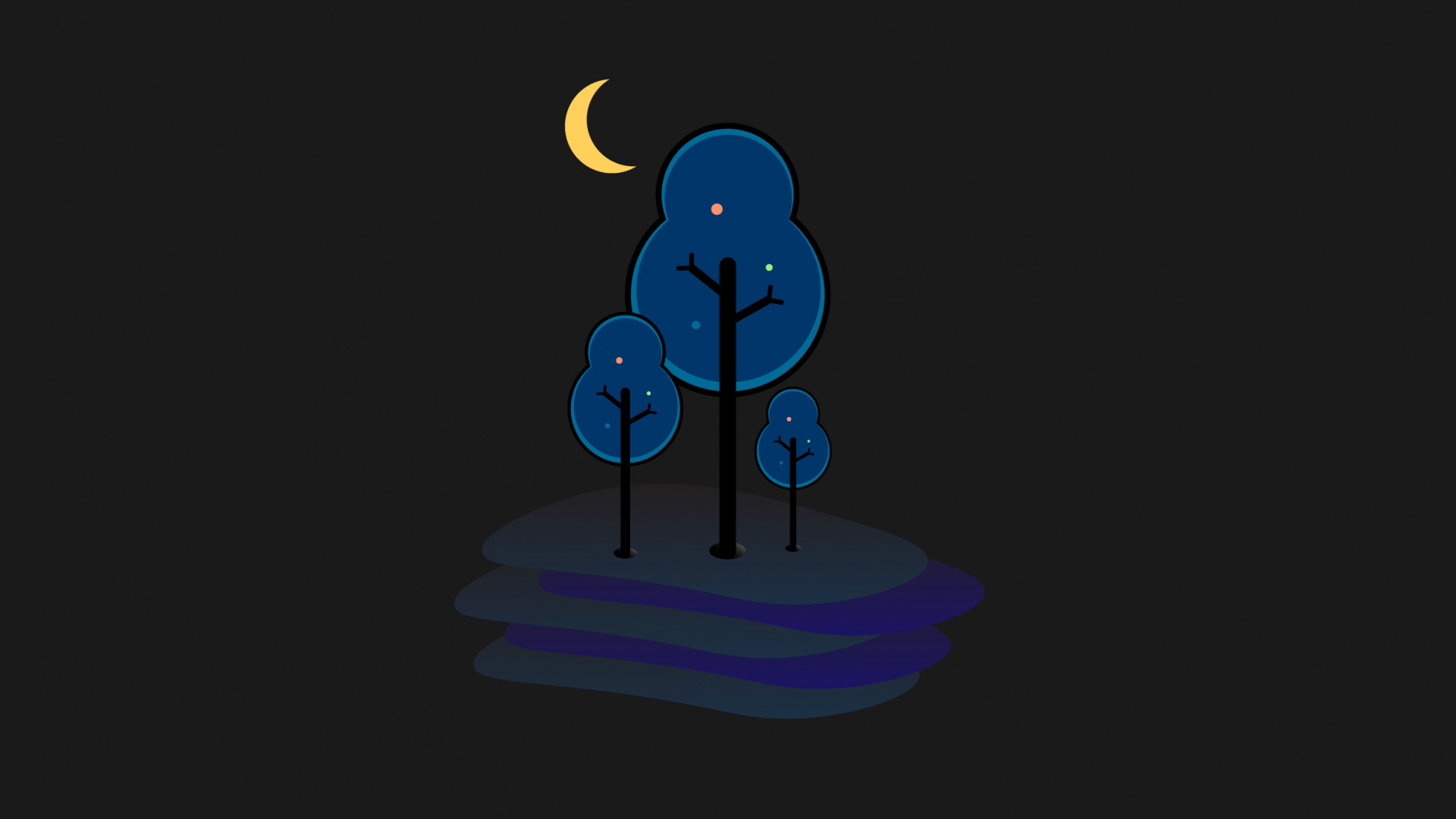 Обои минимализм, темнота, анимация, мультфильм, полумесяц в разрешении 1920x1080