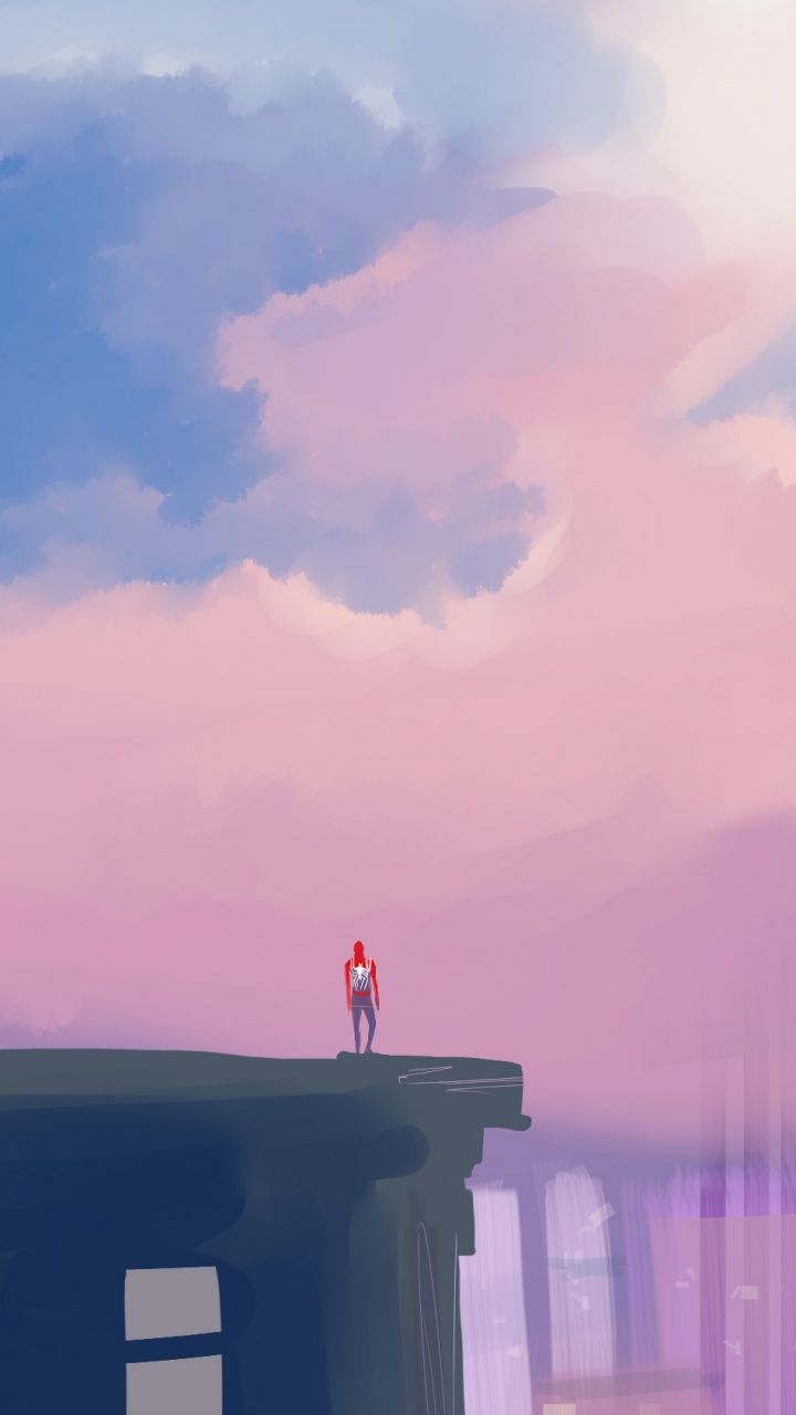 Обои человек-паук, супергерой, розовый, снимок, облако в разрешении 720x1280